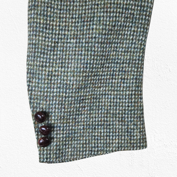 1950s Vintage Green Harris Tweed Blazer Jacket USA Made Scottish Wool Size 46R - Picture 7 of 14